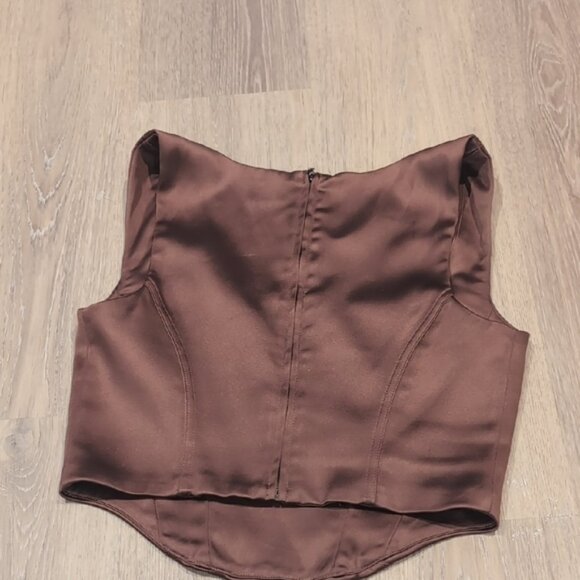 Aritzia Shiloh Brown Satin Corset Top - Picture 3 of 10